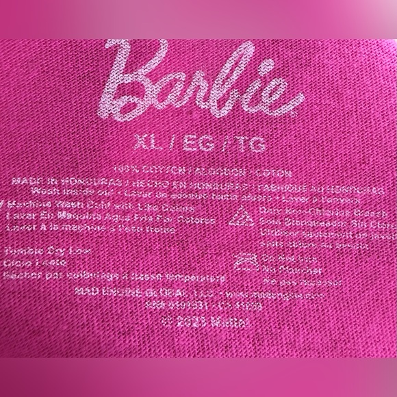 Barbie pink white logo crop short sleeve T-Shirt women XL - Picture 4 of 4